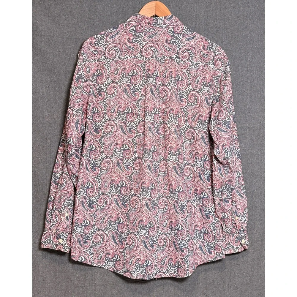 Vintage J. Crew Oarsman Mens Large Paisley Button Down Shirt Red White Blue